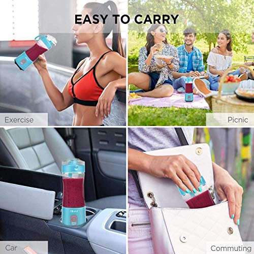 Portable Blender, Olivivi Personal Blender Bottle Mini Smoothie Blender 6 Powerful Blades, 4000mAh Rechargeable USB Juicer Cup Bottle with Strainer Cleaning Brush for Travel BPA Free Blue