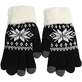 INOGIH Womens Winter Warm Touch Screen Gloves Snow Flower Printing Fleece Lined Glove for Cold Weather