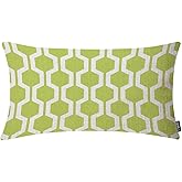 EKOBLA Hexagon Pattern Decorative Square Throw Pillow Covers Lime Green White Geometric Grid Polygon Farmhouse Rectangle Cushion Cover Pillowcases Cotton Linen Cushion Cover 12x20 Inches