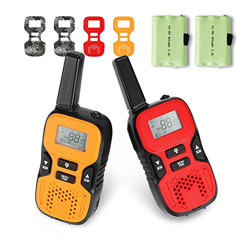 Kids Mini Walkie Talkie,22 Channel FRS/GMRS 2 miles (up to 3.7 Miles) UHF Handheld One Pack Two-Way Radio with Orange/Camo Replaceable Front Panels+Rechargeable Battery for Boys Girls-Lightwish
