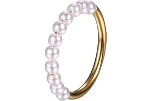 Cupimatch Pearl Ring for Women: 4mm Gold Plated Natural Freshwater Pearl Stainless Steel Stacking Delicate Promise Elegant Gi