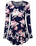 Laksmi Womens Floral Tunic Shirts Round Neck Tribal Print Casual Long Sleeve Tunic Blouse Tops