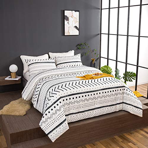 CLOTHKNOW Boho Comforter Sets King White Black Bedding Comforter Sets