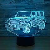 Toy Jeep Night Lights Car Gifts for Kids Birthday 3d Illusion SUV Desk Lamp Optical Desk Table Touch Home Decoration Children Bedroom Decor 7 color Change for Boys Car Lover Fans