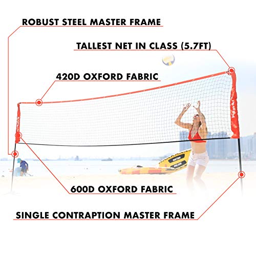 image for Ksports Badminton Net Bundle 3pc Red | 17ft Multi Sports Combo Net | T