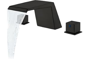 LIWEIKE Deck Mount Tub Faucet, Roman Tub Faucet Set 3 Hole High Flow Bathtub Faucets with 2 Handle Waterfall Tub Filler, Matte Black