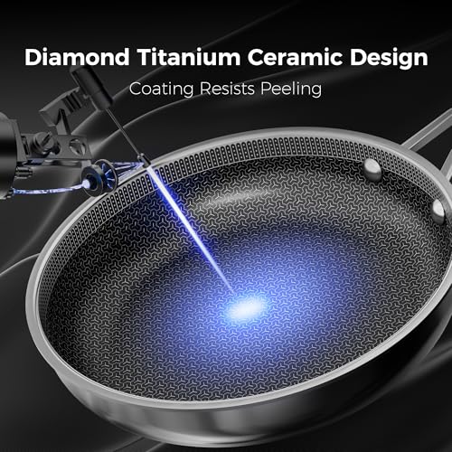 naturepan Hybrid Ceramic Frying Pan 20cm, 5-Ply Diamond-Titanium Nonstick Stainless Steel Pan, Hexagon Surface, Dishwasher/Oven Safe