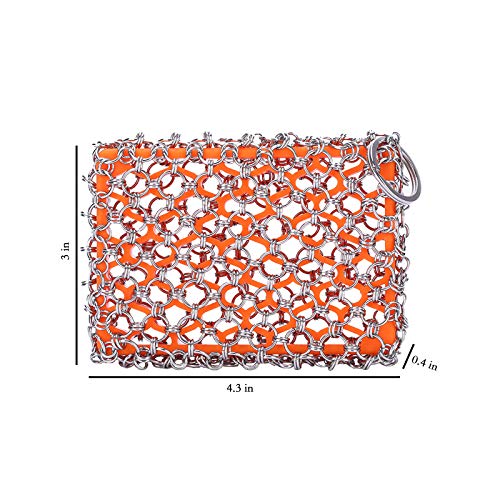 Cast Iron Skillet Cleaner Brush,Premium 316L Stainless Steel Chainmail Cleaning Scrubber Set with Silicone Insert,Kitchen Brush for Sink,Pot, Pan, Pre-Seasoned Pan,Dutch Ovens Waffle Pans Scraper