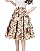 Tandisk Women's Vintage A-line Printed Pleated Flared Midi Skirt with Pockets