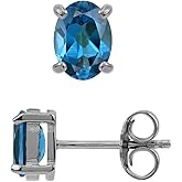 Silvershake 7X5mm Oval Shape Birthstone Gemstone White Gold Plated or Yellow Gold Plated 925 Sterling Silver Business Attire Stud Earrings Jewelry for Women