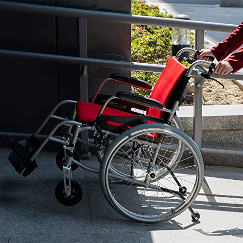 Hi-Fortune Wheelchair 21lbs Lightweight Self-propelled Manual Wheelchairs for Adults with Cushion and Travel Bag, Portable and Folding, 17.5" Seat, Red - Thumbnail 4