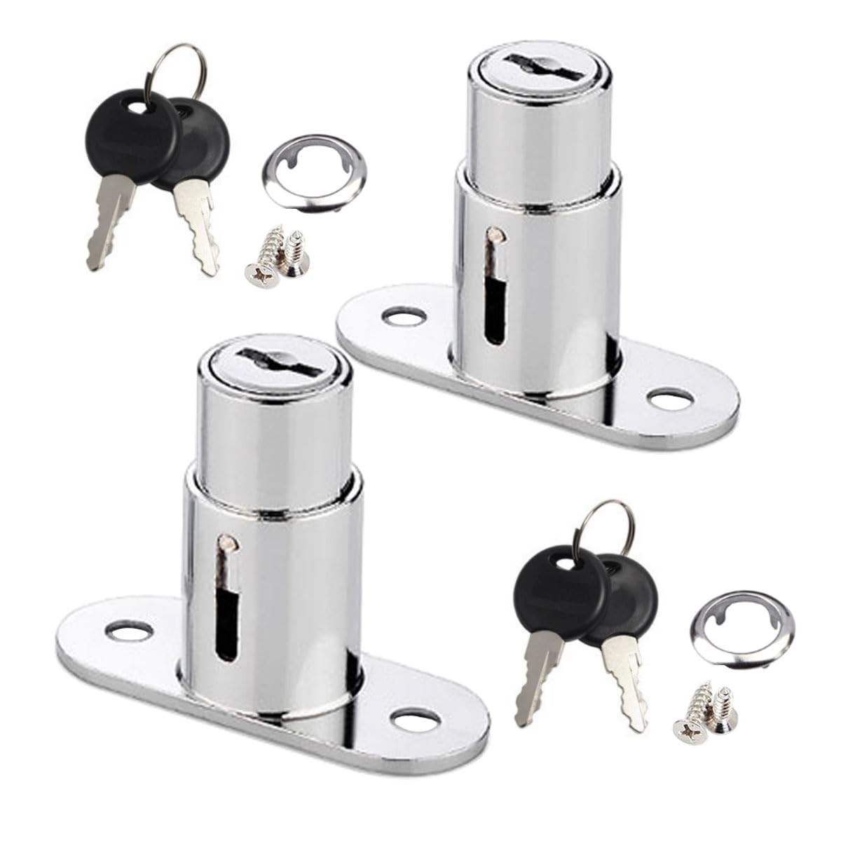 2 Pcs Cylinder Cabinet Locks Furniture Lock Drawer Desk Wardrobe Cabinet Push Plunger Lock for Storage Door Tool Box Drawers and Files Door with Keys