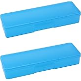 Tighall 4PCS Clear Thin Rectangle Storage Containers Box with Hinged Lid and Snap Closure for Pencils, Pens, Drill Bits, Office Supplies(Blue)