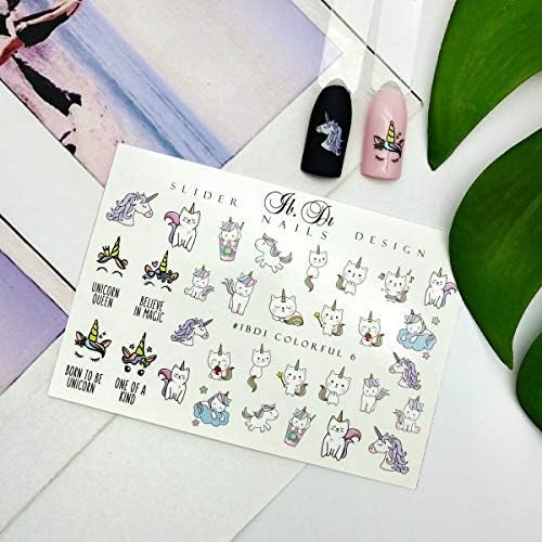IBDI Unicorn nail decals, Sliders for manicure or pedicure, Decal for nails, Slider for manicures and pedicures, Nail art, Creates fun festival look