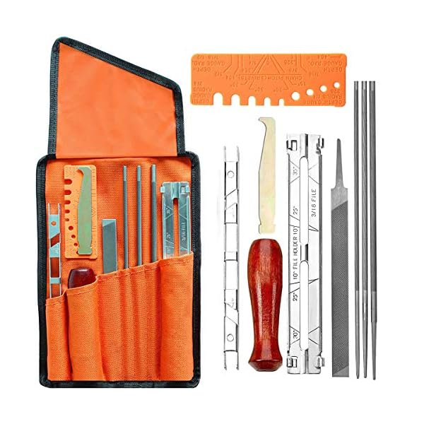 ASNOMY- 10 tlg Kettensägen-Schärffeilen-Kit - Sägeketten Feilen Set，Schärfset in Tasche Enthält 4.0 - 4.8 - 5.5mm…