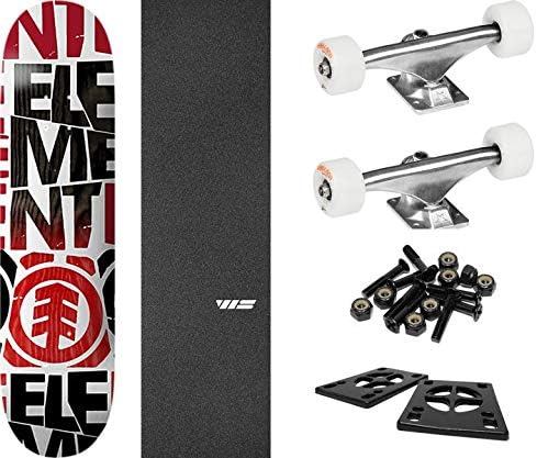 Element Skateboards Blockers White/Red/Black Skateboard Deck - 7.5" x 31" with Components - Bundle of 6 Items