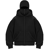 Muineobuka Men's Balaclava Hoodie Fashion Double Hooded Zip Up Long Sleeve Windproof Athletic Sweatshirt with Warm Mask