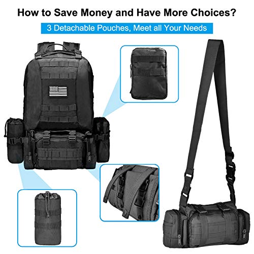 NOOLA Military Tactical Backpack Army Assault Pack Built-up Rucksack Molle Bag Black