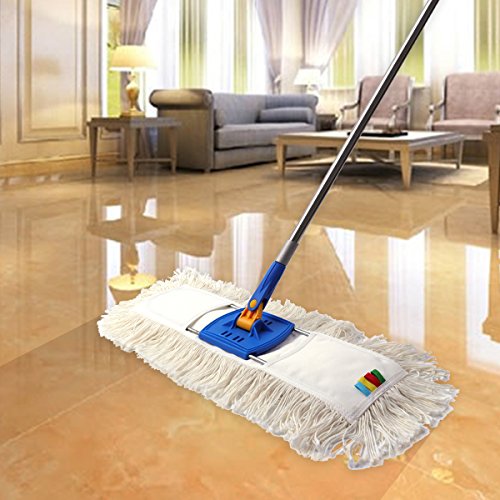 YCUTE Commercial Heavy Duty Dust Mop Cotton with 53" Stainless Steel Threaded Long Handle and Metal Frame - 35" X 6" Wide Cotton Mop Head - 360 Degree Spinning - Thumbnail 2