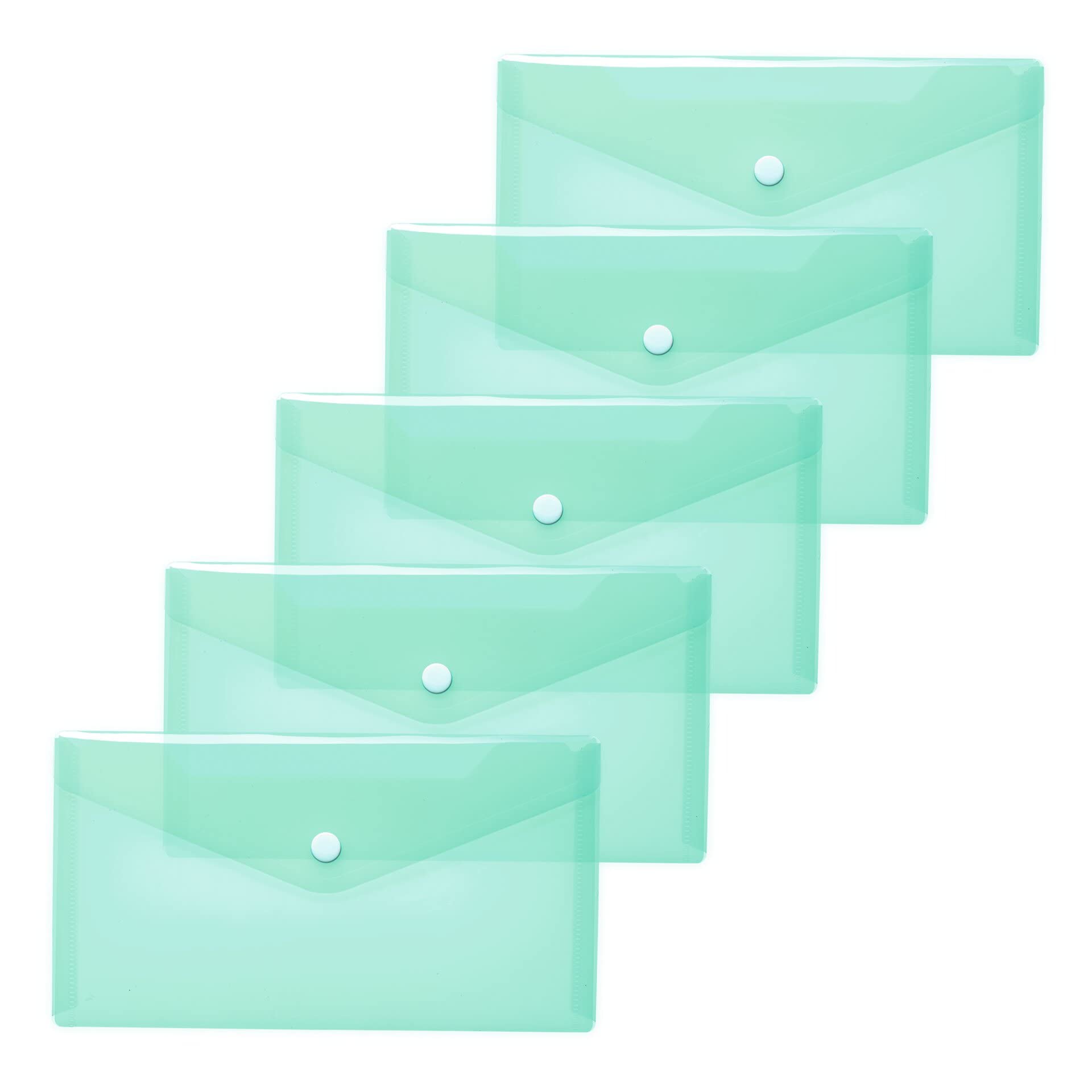 HERMA 20041 Document Wallets DIN Long Transparent Turquoise Pack of 5 Small Transparent Envelopes with Press Stud Fastener, Plastic Envelopes for School, University, Office, Travel