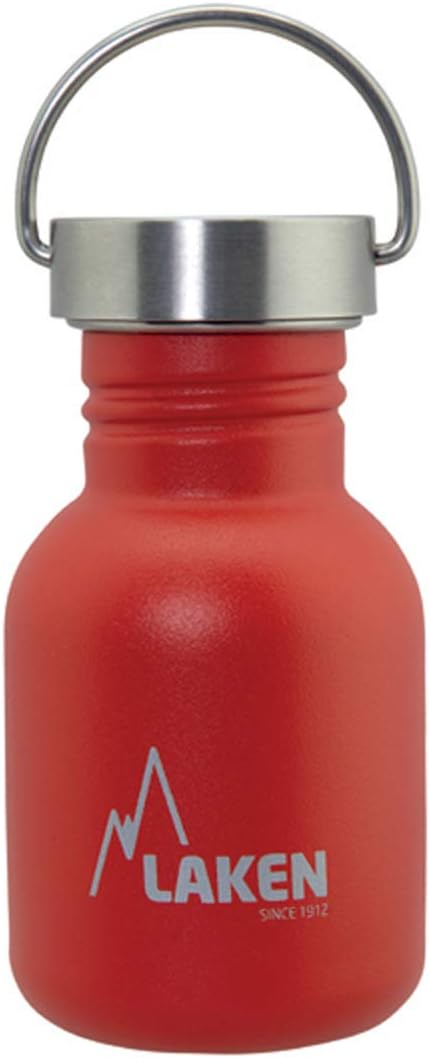 LAKEN Unisex - Adults Very Robust Stainless Steel Bottle 0.35L Red with Vintage Lid 0.35L, 355 ml