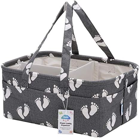 Geele Large Baby Diaper Caddy Organizer Bag, Portable Nursery Storage Bin for Changing Table, Car Travel Tote for Newborn & Infant, Foldable Compact Baby Basket, Strong Durable Cotton Canvas