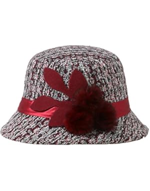 Women Lady Bucket Hat Winter Hat Hot Pattern Knitting Felt Hat with Plush Ball Decoration Wide Edge, 1 Piece