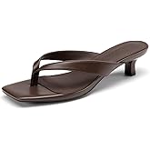 Athlefit Women's Kitten Heels Flip Flops Square Toe Low Heels Slip On Comfortable Summer Thong Heeled Sandals