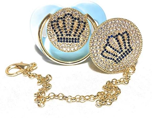 Baby Pacifier and Pacifier Clip with Swarovski and Cubic Zirconia Crystal Luxury Gift Registry Baby Shower, New Baby Gifts from Handy Fashion (Blue2, 0-6 Month)