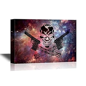 Canvas Wall Art - Two Guns and a Skull - Gallery Wrap Modern Home Art | Ready to Hang - 12x18 inches