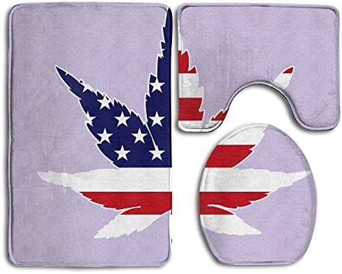 The Home Lover 3-Piece Bath/Bathroom Rug/mat Set USA Flag Maple Leaves Purple Bath Rug Mat,Contour Mat & Lid Cover Non-Slip With Rubber Backing