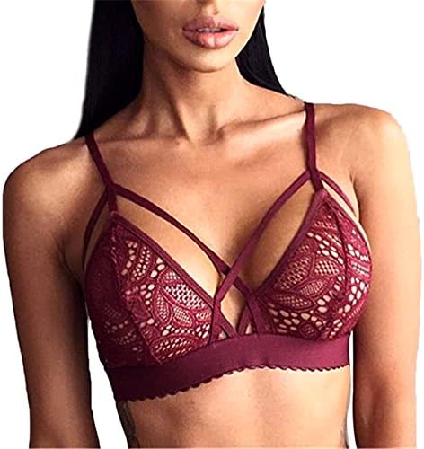 SEADEAR Women's Sexy Lace Floral Bralette Bralet Bra Lingerie Bra Top Seamless Bralette Cup Lace Vest Tank Top(Red,L)
