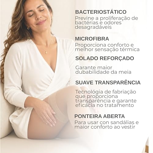 Meia de Compressão Feminina 7/8 Coxa ATTIVA 20-30 mmHg Ponteira Aberta | Indicada para varizes, trombose, edema e pós-cirúrgico. Compressão graduada alivia o peso e o cansaço nas pernas