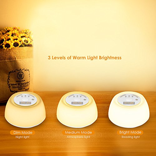 INLIFE Sunrise Alarm Clock with Sunrise Simulation and 4 Natural Alarm Sounds, White Noise Machine with 4 Sleep Sounds, USB Rechargeable 7 Multicolor Dimmable Portable Night Light - Thumbnail 5