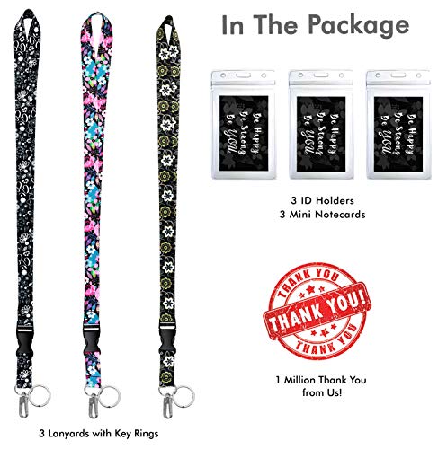 3-Pack Assorted Designs Lanyards with ID Holder & Key Ring for Keys, Cruise Ship Card, Teachers, Nurses. Waterproof Clear ID Badge Case. Essential Cruise Ship & Work Accessories. Floral Classics - Thumbnail 5