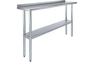 EXPRESS KITCHQUIP 14" x 60" Utility Prep Table | NSF Certified - Stainless Steel Work Table with Galvanized Undershelf with 1.5" Backsplash (14"x60")