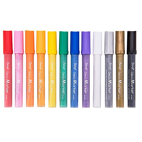 Bianyo Acrylic Marker Pens-Fine Tip Art Liquid Highlighters Set for Rocking Painting, Drawing, Wood, Stones, Fabric, Glass, Ceramics,12 Colors, 1mm - Thumbnail 6