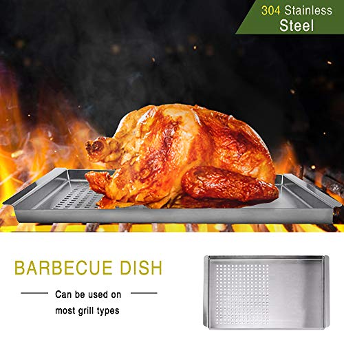 Stainless Steel Grill Pan, CMYK Non Stick Frying BBQ Grill Plate, Barbecue Grills Outdoor Cooking Accessories Rectangular, Grilling Gifts for Men