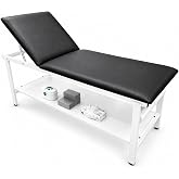 VEICAR Adjustable Exam Table with Paper Roll Dispenser &amp; Shelf, Physical Therapy Medical Exam Table, Patient Examination Bed, Durable, Low Maintenance and Holds Up to 400 Lbs (Black)