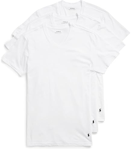 POLO RALPH LAUREN 5 Pack Slim Fit Crews 5 White/Cruise Navy SM at