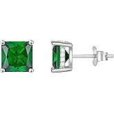 YL Solitaire Square Earrings 925 Sterling Silver Stud Earrings 4-8 MM Princess Cut Birthstone Jewelry for Women