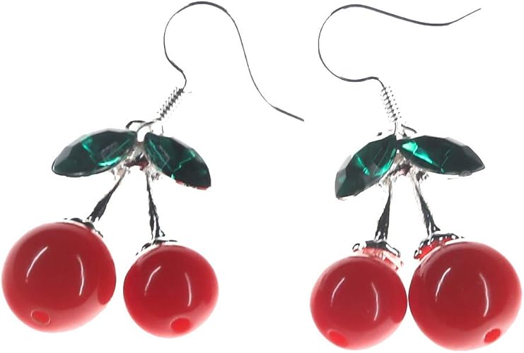 Amazon チェリーピアス グリーン クリスタル 18k 18金 925银 しろがね あかっぽい くだもの 車厘 ペレット レディース イヤリング レバーバック かわいい 2つの色 しろがね ネックレス 通販