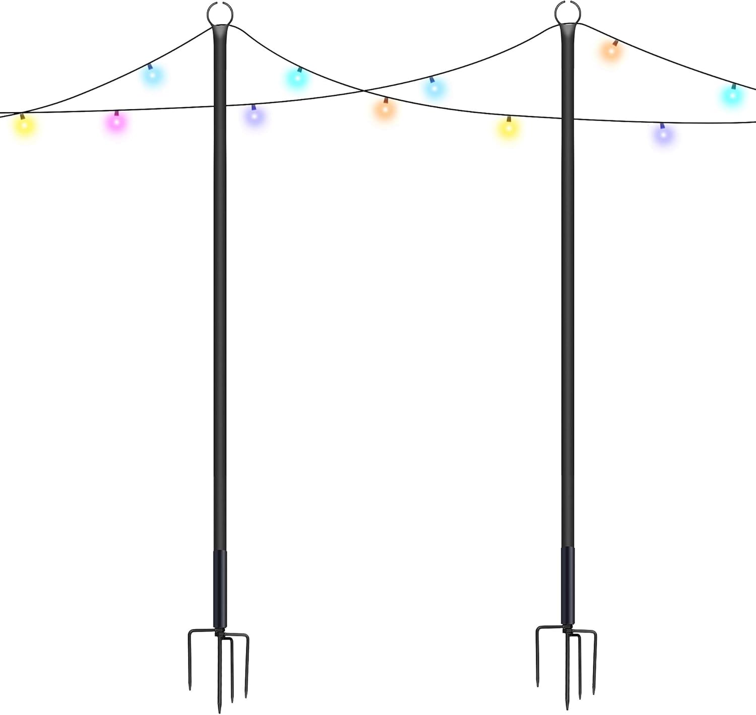 Flagpole Hardware - BRILLIHOOD Outside String Light Poles, 9Ft Sturdy 4-Prong Fork Pole Stand for Hanging String Lights + Used for Patio, Backyard, Courtyard Garden, Christmas, Café Wedding Light Décor, 2-Pack
