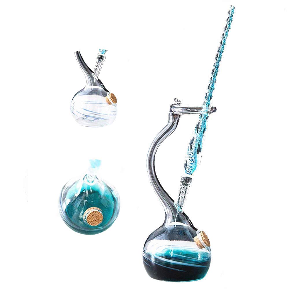 Photo 1 of Earlyred Calligraphy Pen Set Handmade Glass Dip Pen Holder Crystal Drip Fountain Pen Writing Signatures Pen Ink Washing Inkwell Pen Decoration Office Student Gift Blue (Not Ink)
