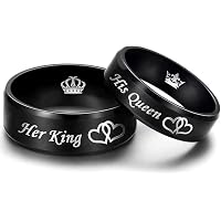 POVANDER His & Hers Matching Stainless Steel Ring Set - "Her King His Queen", Size 7 - View #10