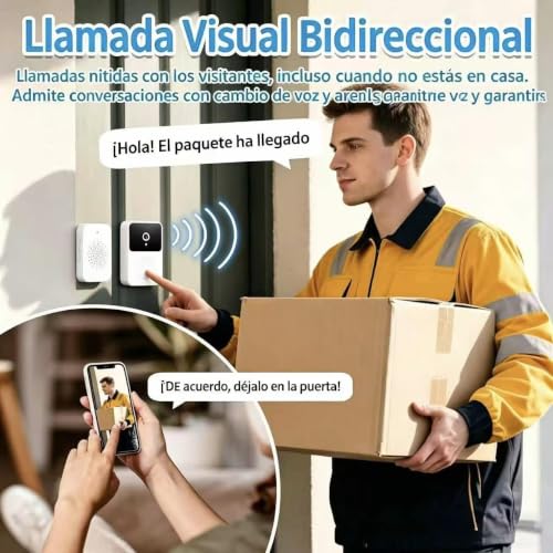 Genérico Videotimbre Inalámbrico WiFi 2,4 GHz con Cámara HD 1080P, Visión Nocturna, Audio Bidireccional, Control Desde App Móvil, Montaje Sencillo Sin Cableado