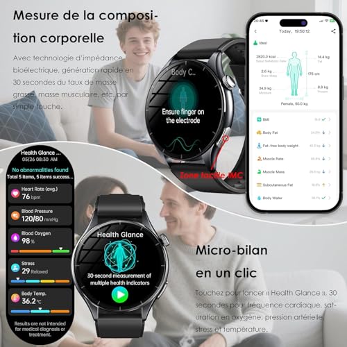 2026 Men's Smart Watch with ECG/Blood Pressure/Sleep/Emotions/Fatigue/LED Lamp, 1.56" AMOLED Health Smartwatch with Bluetooth/SOS, 24H Heart Rate/SPO2/Body Temperature