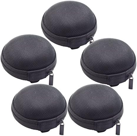 Portable Earbuds Case Round Shape Carrying Pouch for Earphone Cable Bluetooth Earbud and Little Stuff 5 Pieces (Black)