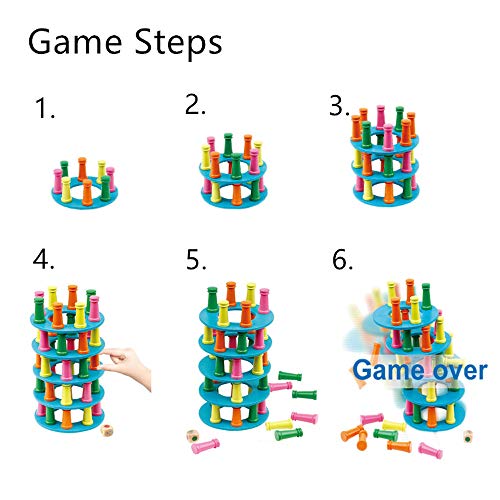 O-Toys Stacking Toys Tall Wooden Building Blocks Rainbow Pizza Tower Brain Puzzle Game Play Set Learning Educational Toy for Kids Boys Girls Preschool Birthday
