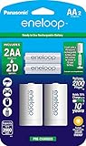 eneloop Panasonic K-KJS1MCA2BA D Size Battery Adapters with eneloop AA 2100 Cycle Ni- MH Pre-Charged Rechargeable Batteries, 2 Pack with 2"D Adapters